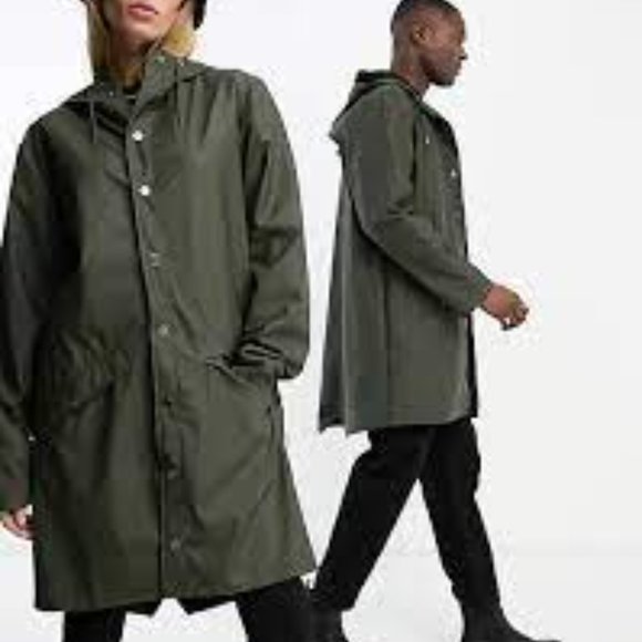 Rains Long Green Jacket; Unisex Size XXS/XS - Picture 5 of 7